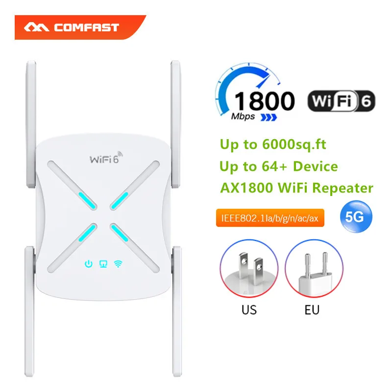 AX1800 Repetidor WiFi, WiFi 6 Repetidor WiFi Largo Alcance Banda Dual 5GHz  y 2.4GHz Amplificador Señal WiFi con 1 Puerto WAN/LAN Gigabit, 4 Antennas,  MU-MIMO, Support Modo Repetidor/Ap/Router : : Informática