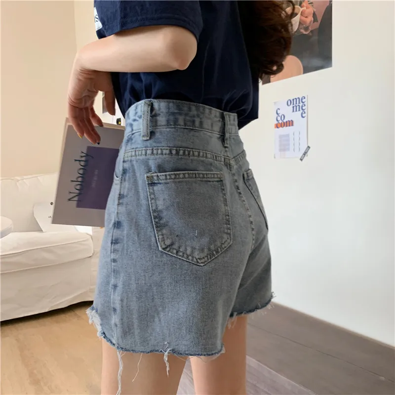 2021 Summer New High Waist Jeans Shorts Women Loose Thin A-line Wide Leg Pants Hot Pants Button Tide Fashion Denim Shorts Female zara shorts