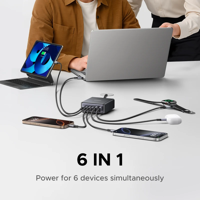UGREEN 100W 65W GaN Charger  6 in 1 Desktop Laptop Fast Charger For iPhone 17 16 15 14 Pro Max Macbook Air iPad Samsung Xiaomi