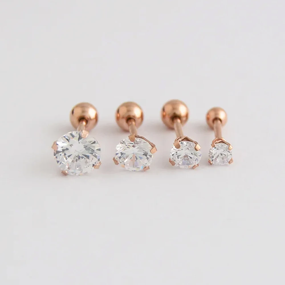 4 Prong Zircon Ear Studs Earrings 1 piece for Women Men Piercing Jewelry