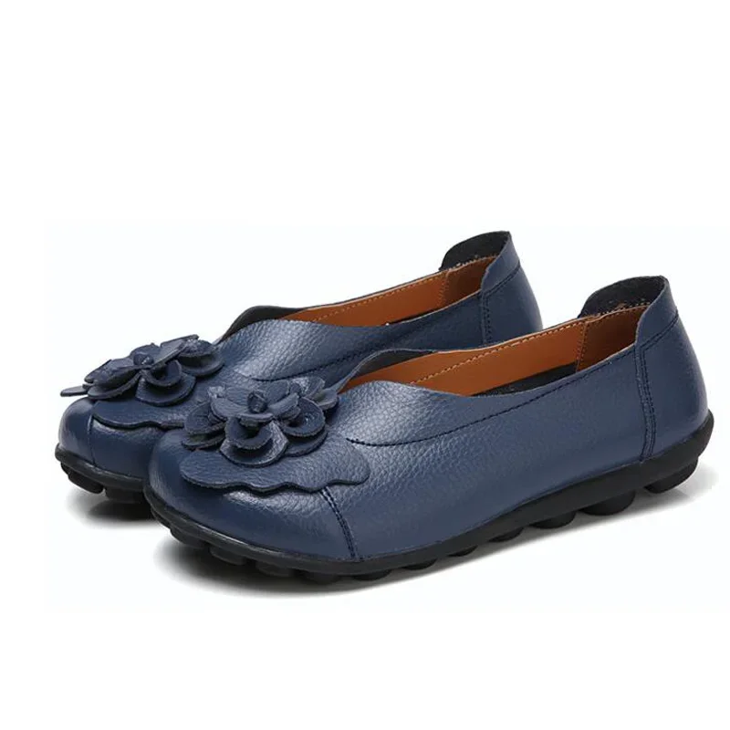 HOVINGE Genuine Leather Flat Shoes large size Loafers leisure shoe leather Comfortable soft sole anti-slip Women Shoes