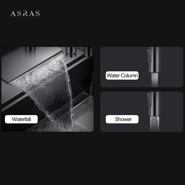 Asras ก๊อกน้ำจากสายฝนที่กำลังบินก๊อกน้ำสำหรับห้องครัวน้ำร้อนและเย็นสวิตช์มือจับเดี่ยวดึงออก360องศาก๊อกผสมห้องครัว 4