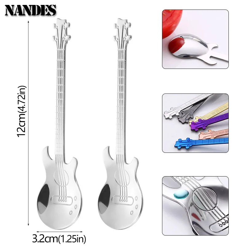 Stainless Steel Guitar Teaspoon Coffee Spoon Coffee Tea Use Tableware Kitchen Spoon