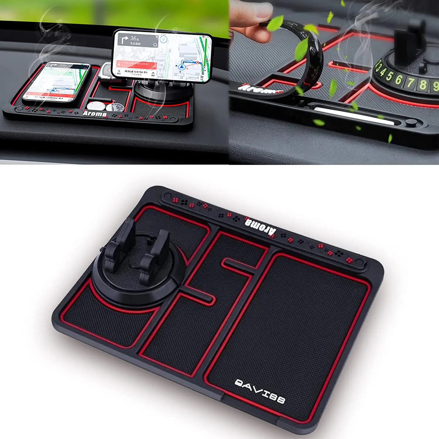 Tapis de téléphone antidérapant universel pour voiture, 4 en 1, tapis  antidérapant rotatif à 360 degrés pour support de téléphone de voiture,  accessoires d'intérieur de voiture