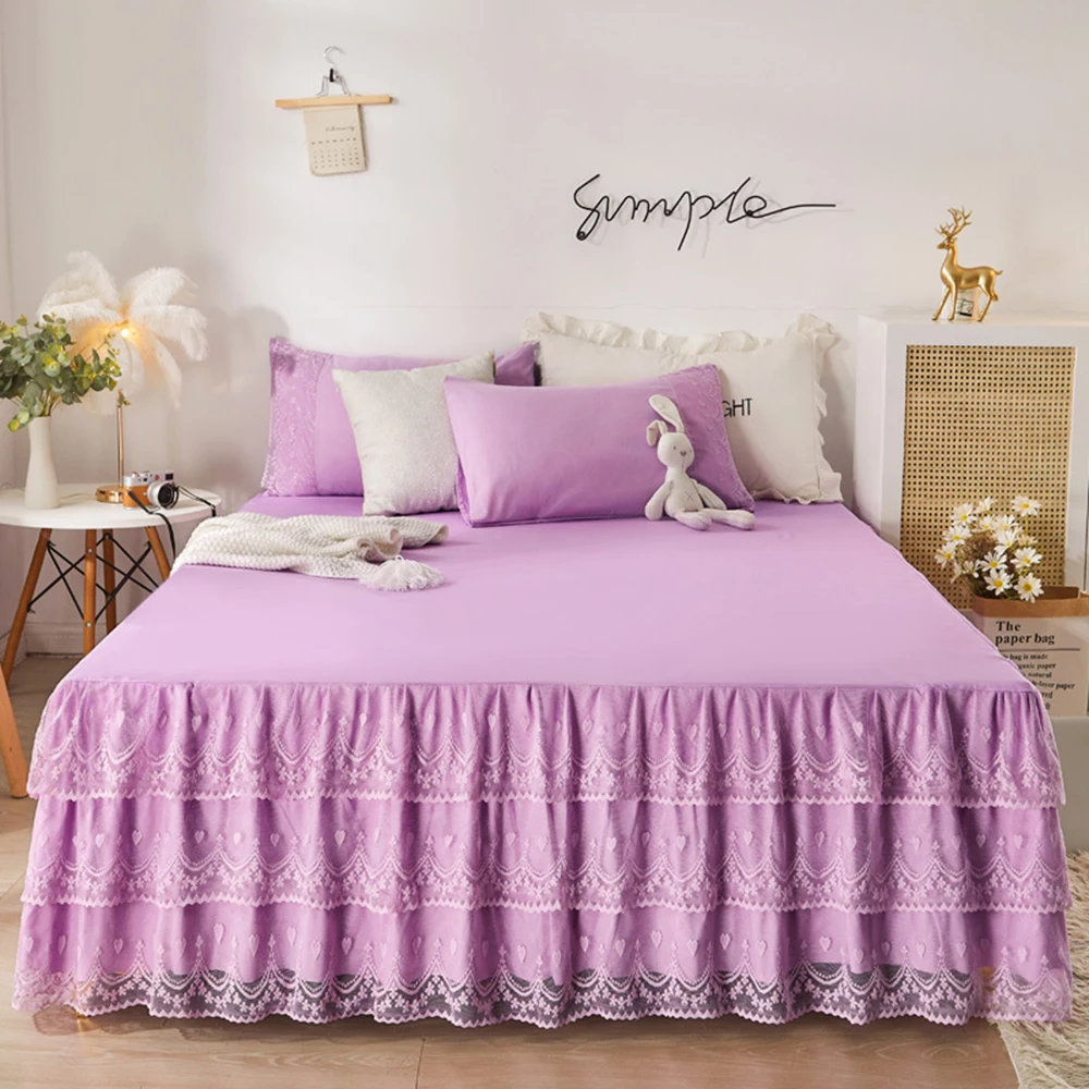 

Solid Princess 3 Layers Bed Skirt Non-slip Mattress Cover Lace Ruffled Bed Skirt Bedsheet Bedroom Bed Cover Bed Skirt Bedspread
