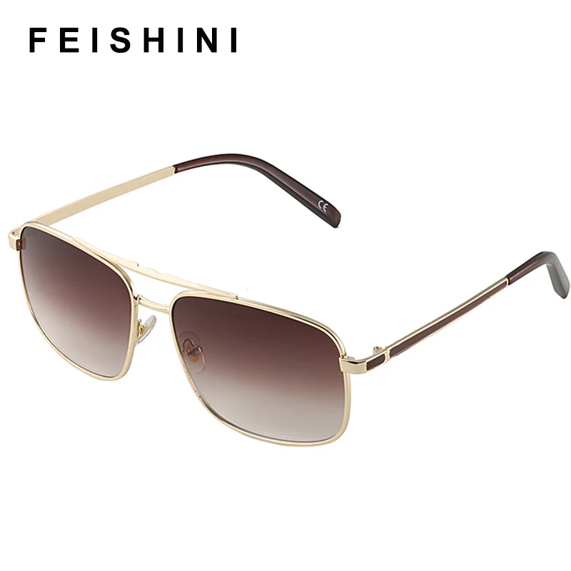 

FEISHINI Celebrity High Quality Sunglasses Men Brand Design Retro Frame Gradient Fashion Metal Rectangle Sunglass Brown Shield