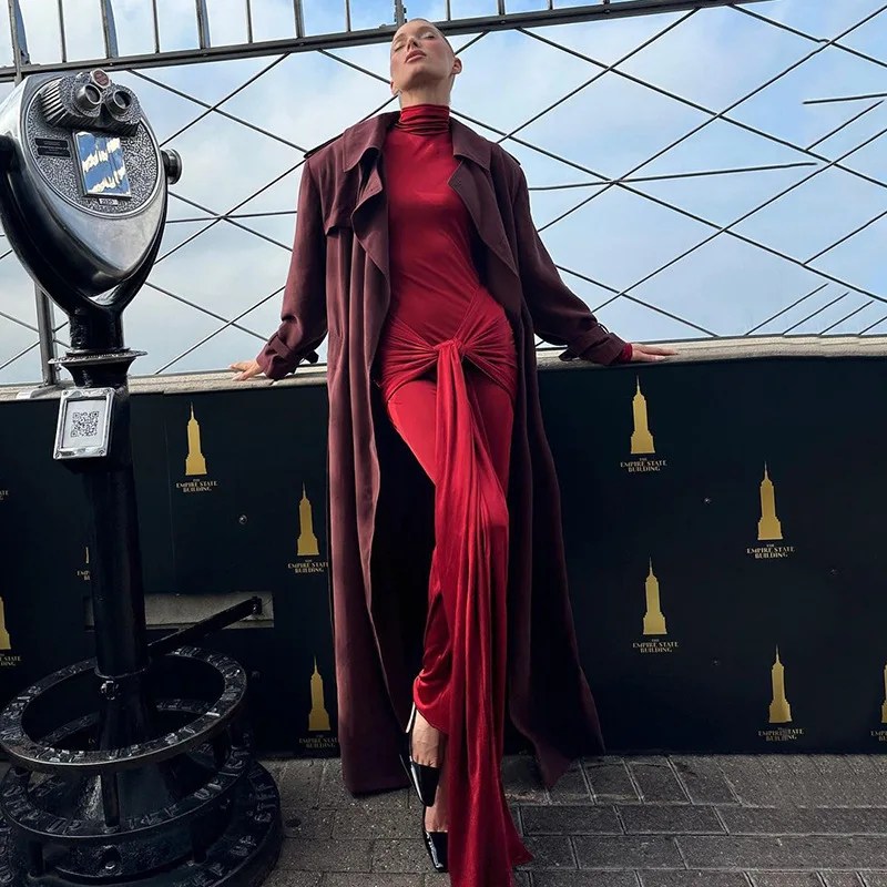 

Gtpdpllt Draped Turtleneck Long Sleeve Maxi Dresses For Women 2023 Autumn Winter Elegant Red Evening Dress Party Outfits
