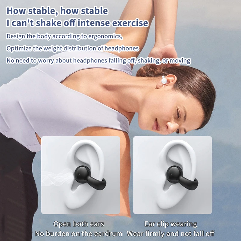 Wireless Earbuds Bluetooth Headset Clip Ear Noise Reduction Earphone Single Ear Headphones For Sport Running Music Headset