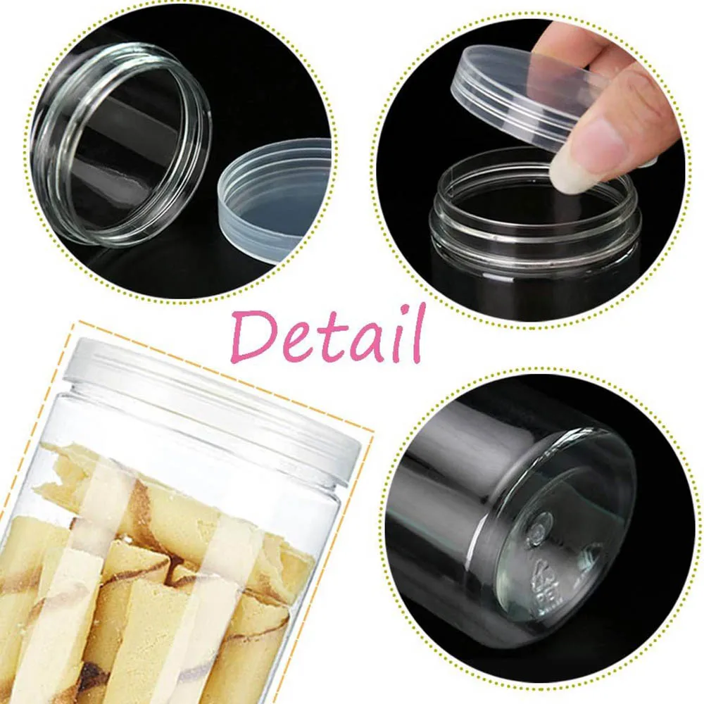3PCS 46OZ/1360ml Clear Plastic Round Storage Jars,Empty Plastic Jar,Storage Jars with Screw on Lids for Dry goods,Noodles,Spices