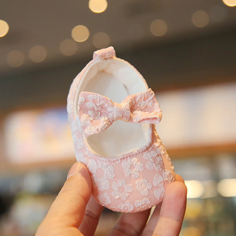 Baby Girls Mary Jane Flats Cute Floral Lace Wedding Dress Shoes Non-Slip Newborn Crib Shoes