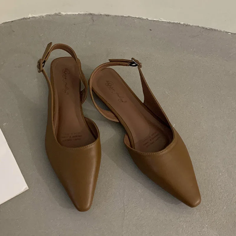 Brown Black Spring New Shallow Slip On Women Slingback Shoes Soft Casual Ladies Sandal Shoes Flat Heel Outdoor Dress Mules