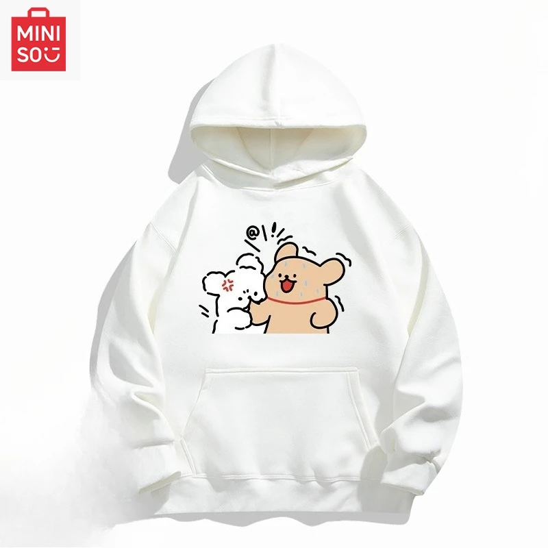 MINISO co-branded Maltese printed hoodie with hood loose cartoonish multi-functional casual and cute girl