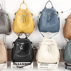 Soft Genuine Cow Leather Cowhide Backpack Fashion Ladies Multi functional Zipper Backpack School Book Shoulder Bag Handbag Bags