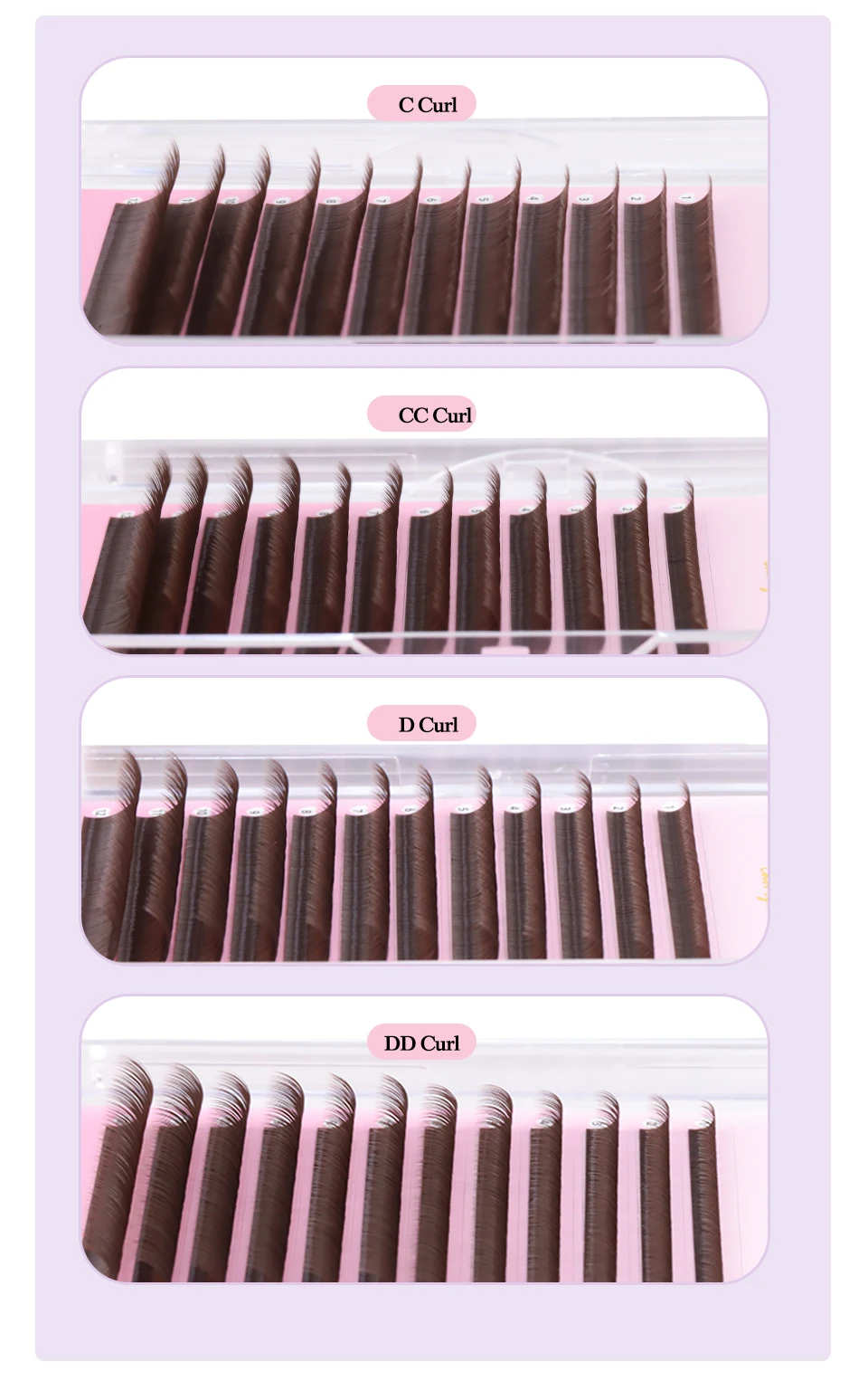 Lashprofessor Dunkelbraune Wimpernverlängerung, braune Wimpern, weiche, hochwertige Einzelwimpern, natürliche, bunte falsche Wimpern – Detail 4
