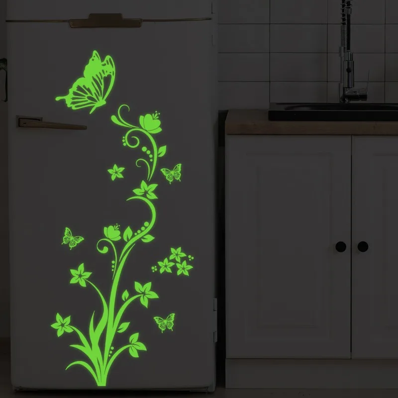 Simple Luminous Flower Butterfly Refrigerator Sticker for Home Living Room Kitchen Refrigerator Wall Sticker Self-adhesive Decor