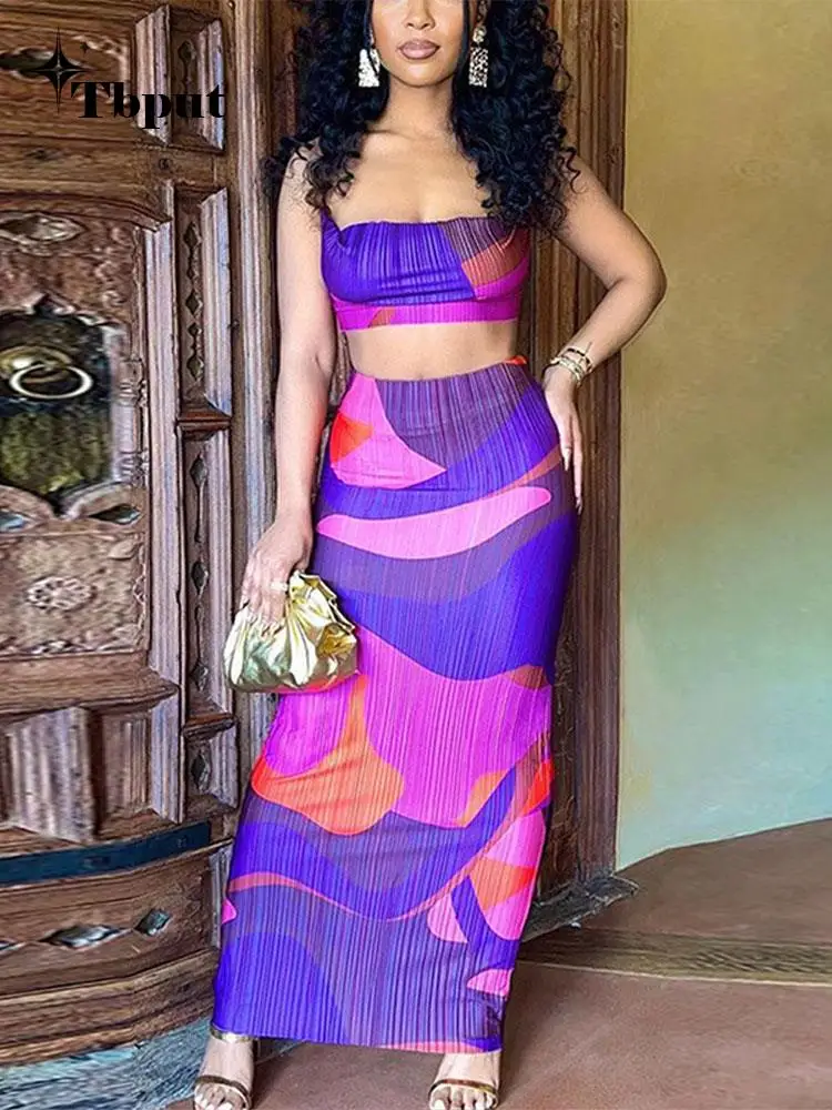 

Женский комплект из топа и юбки, плиссированный топ на бретельках без рукавов с высокой талией и юбки с запахом на бедрах, повседневный Пляжный наряд для женщин, 2023