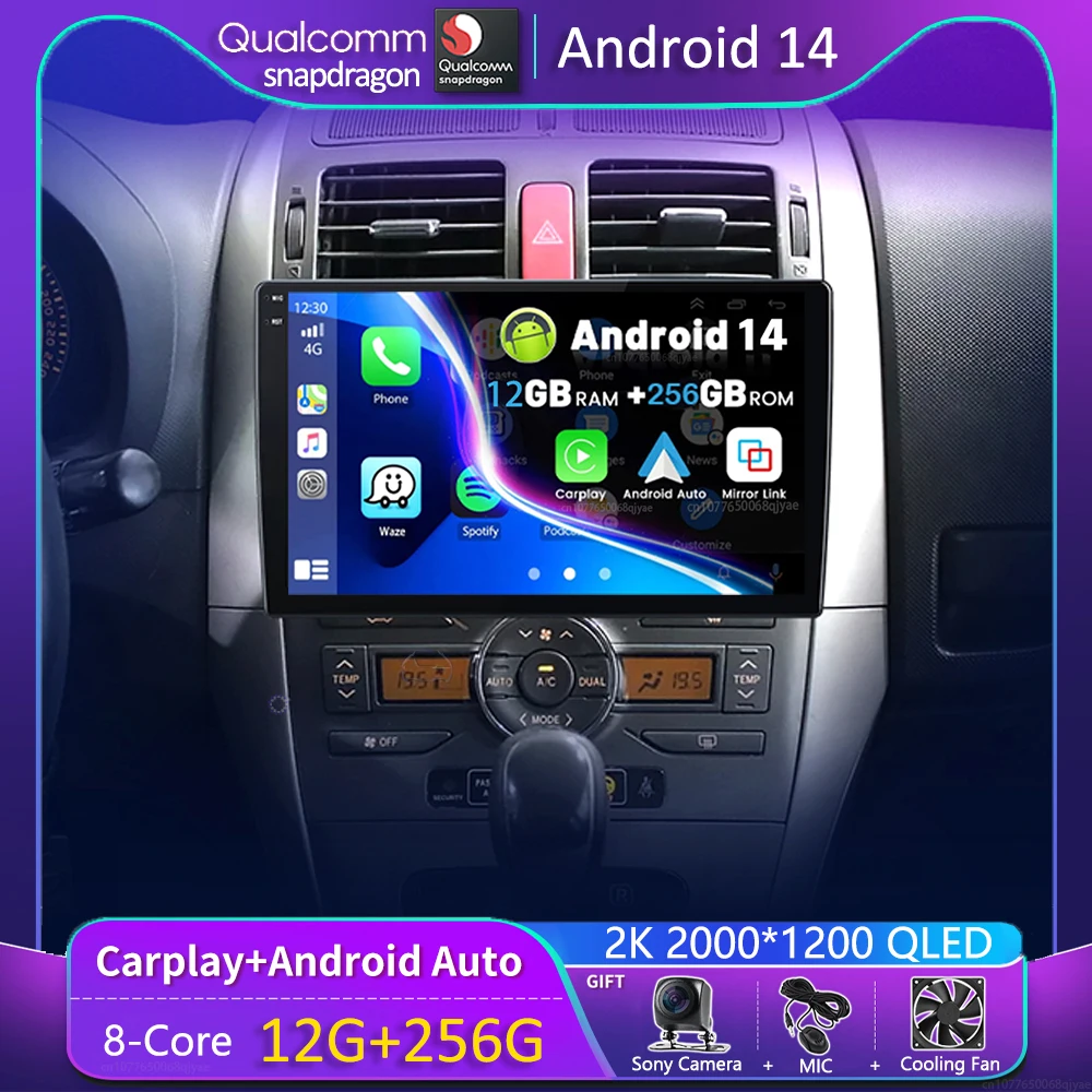 

Android 14 Carplay Car Radio For Toyota Corolla E140 E150 2006 - 2013 Navigation Multimedia GPS Player Stereo WiFi+4G video DVD