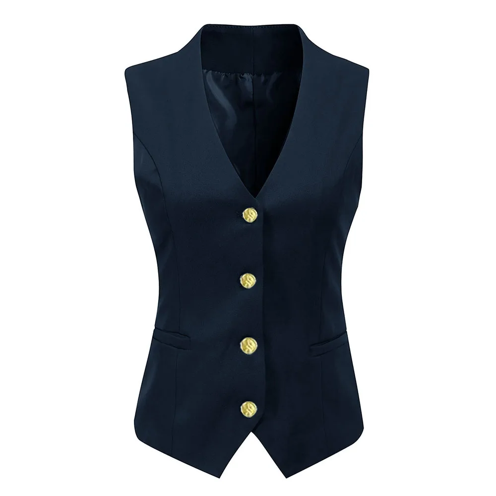 Women's Vest V-neck Sleeveless Jacket Fashion Work Clothes Single Breasted Waistcoat Formal Lady Vests