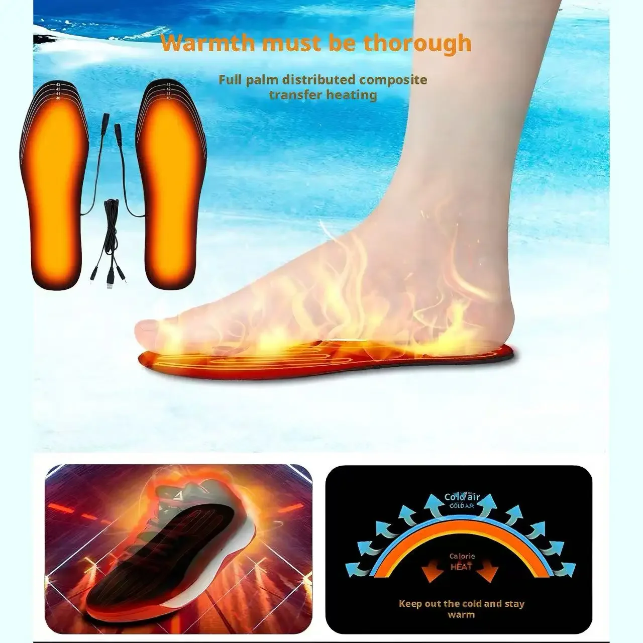 Electric Heated Insoles Trimmable Washable for Outdoor Walking
