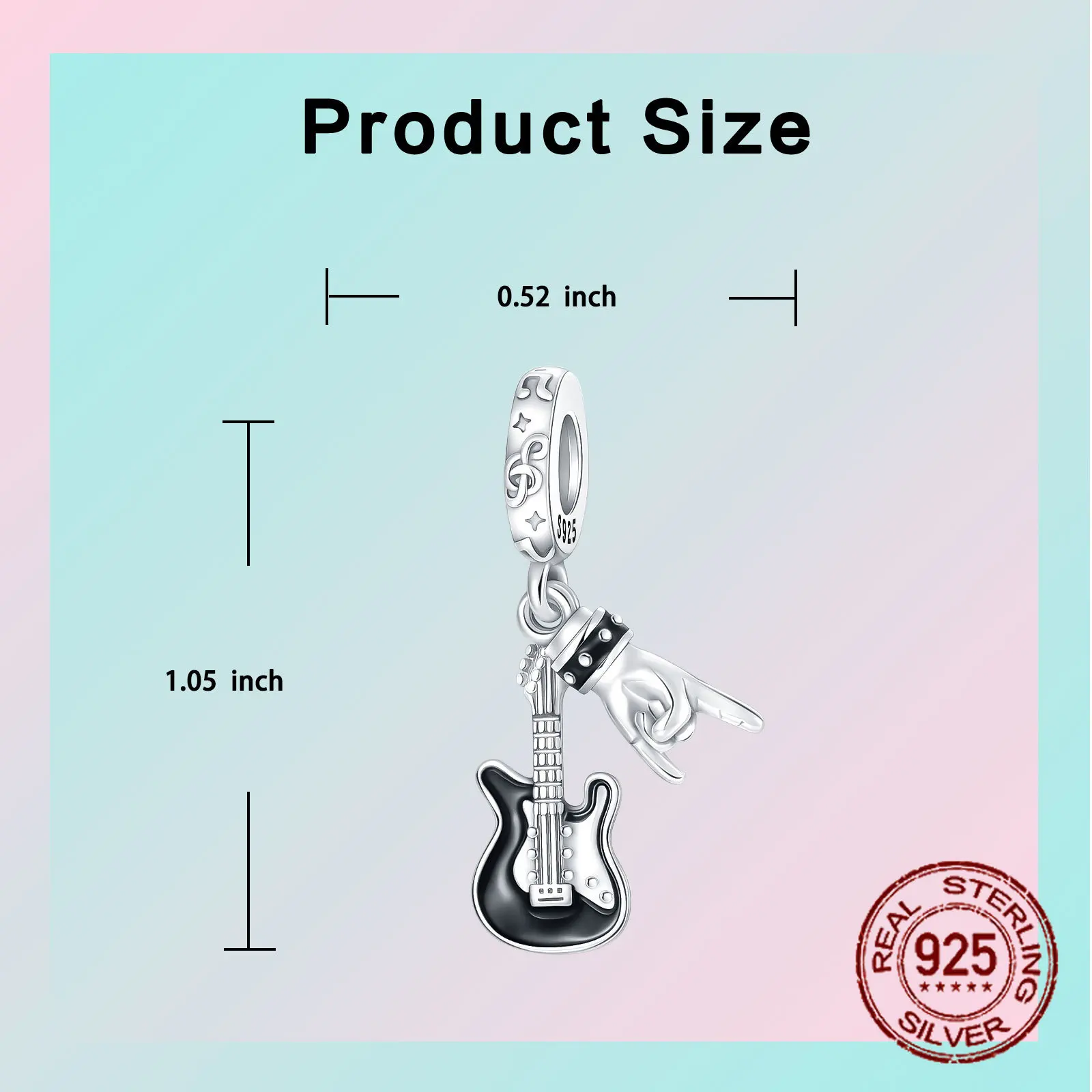S 음악 테마 댕글 참 락 해골 기타 디자인 펜던트 음악 애호가 및 락 팬들을 위한 팔찌 DIY 제작