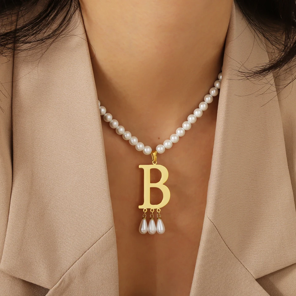 Personalized Pearl Necklace with Initial Pendant
