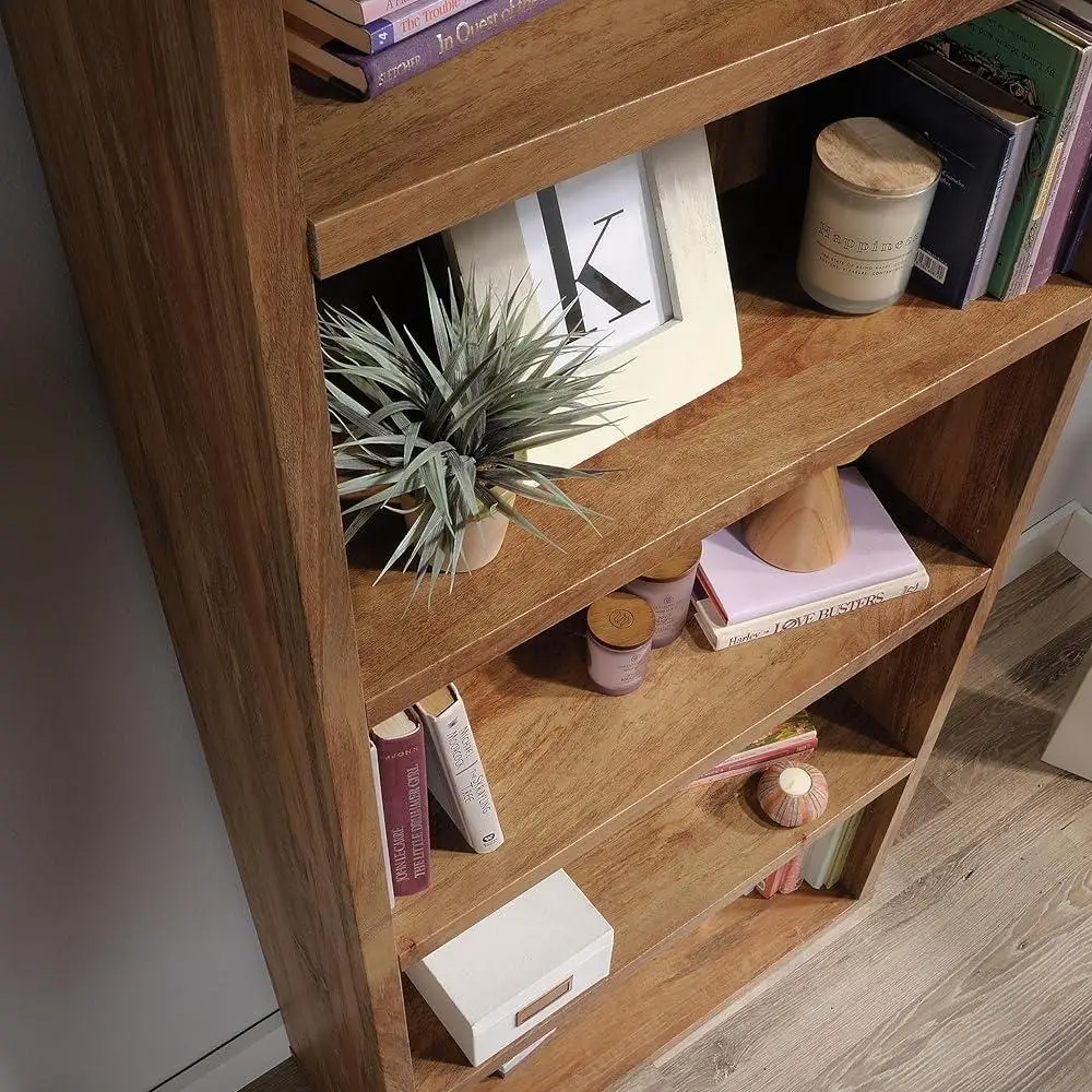 5-Shelf Adjustable Wood Bookcase Storage Shelf Sindoori Mango Finish Durable Lightweight Engineered Wood Living Room Furniture 5