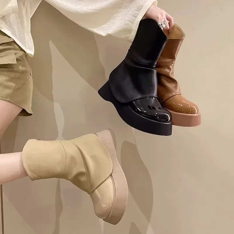 

Thick Bottom Women Short Pipe Boots Fashion Back Zipper Platform Shoes New Autumn Winter Waterproof Non-slip Booties Mujer 2024