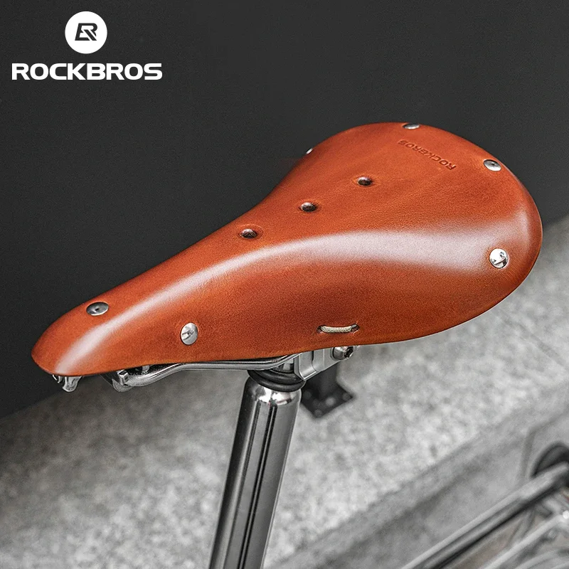 

ROCKBROS Retro Bike Saddle Genuine Leather Seating Saddles Cycling Cushion Comfortable Classic Shockproof Breathable Saddle