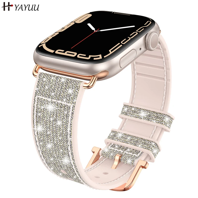 Bling bling Strap for Apple Watch Band 45mm 41mm 40mm 44mm, Leather and