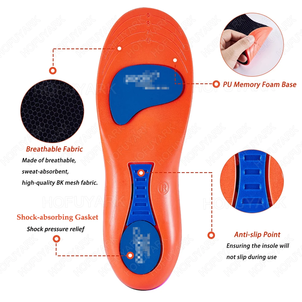 Orthotic Sport Insoles for Flat Feet & Plantar Fasciitis - Shock Absorbing Comfort Inserts