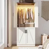 75" Tall Farmhouse 2 Doors Armoire Wardrobe Closet with LED,Freestanding Closet Wardrobe Cabinet for Bedroom with Hanging Rod 1