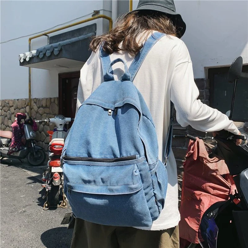 Denim Casual School Backpack Women Bags Travel Jeans Men Large Capacity School for Student Girls Mochila Feminina Bagpack