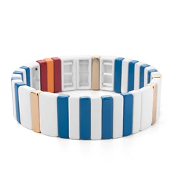 Elegant Beaded Enamel Bohemian Bracelet in Blue and White - 18cm (C3)