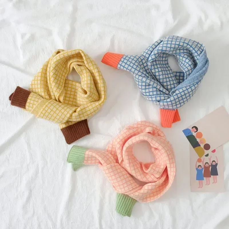 Outdoor Windproof Scarf Kids Boys Girls Scarf Winter Warm Fashion Patchwork Plaid Knitted Long Children Scarves silk scarf baby scarf cotton scarf wool scarf rabbit fur scarf
