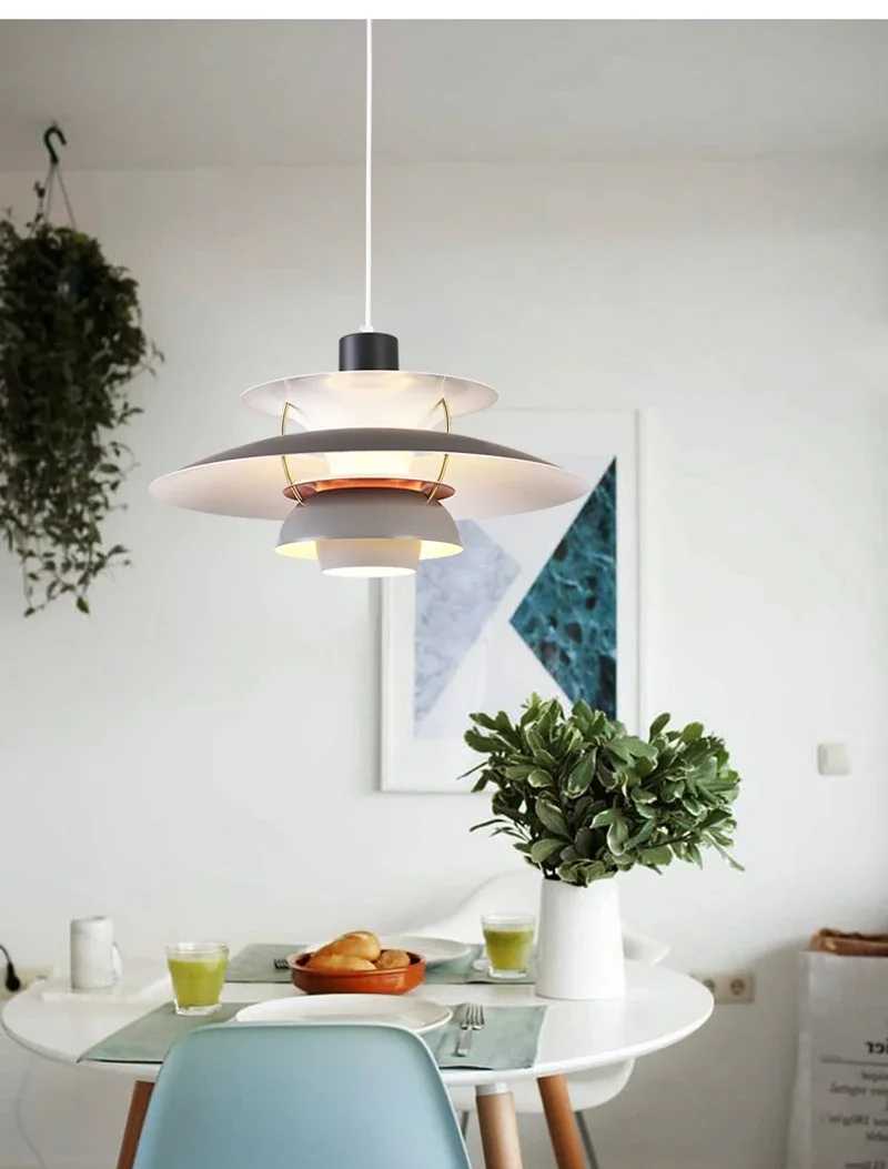 Description Picture 3 of itemNordic Danish designer restaurant chandelier PH5 Ironwork colorful umbrella Cafe Bedroom home decoration single head chandelier