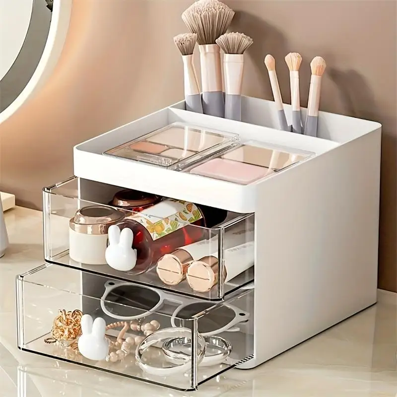 

Transparent Desktop Makeup Brush Jewelry Storage Box Large Capacity Cosmetic Organizer with Multiple Layers Storage Organizer