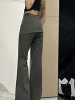 Y2k – faux jean deux pièces surdimensionné pour femme, style rétro américain, Vintage, taille haute, droite, Mini jupe à cloche, pantalon en Denim à jambes larges 5
