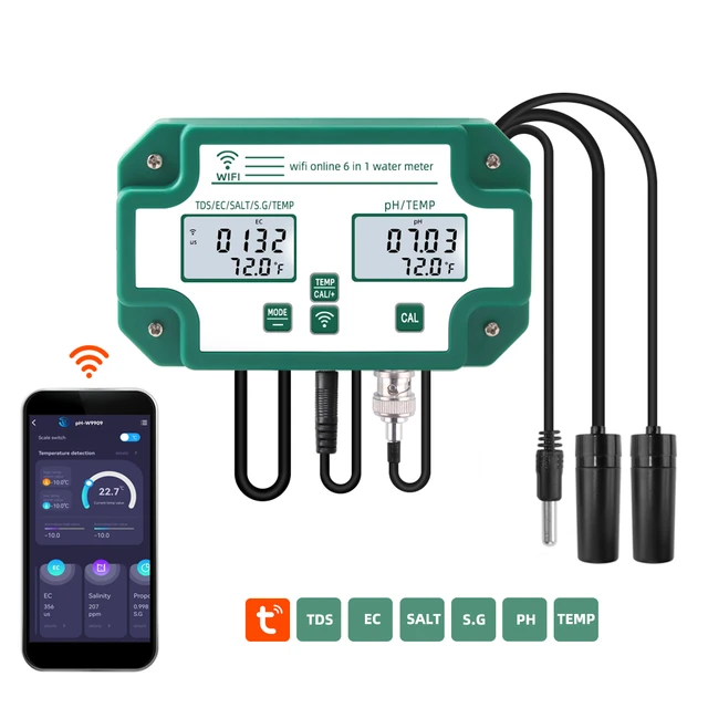 Testeur de qualité de l'eau 6 en 1 Tuya WiFi, moniteur de qualité