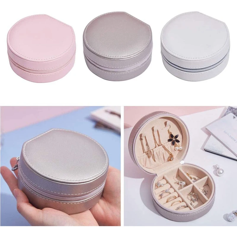 Random Color Round Jewelry Storage Box Portable Travel Small Earrings Ring Boxes