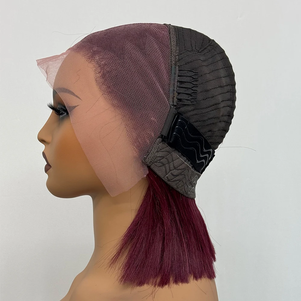 10 inches 300% Density 13x4 Lace Double Drawn Straight Bob Human Hair Wig Glueless 99J Lace Frontal Wigs for Women