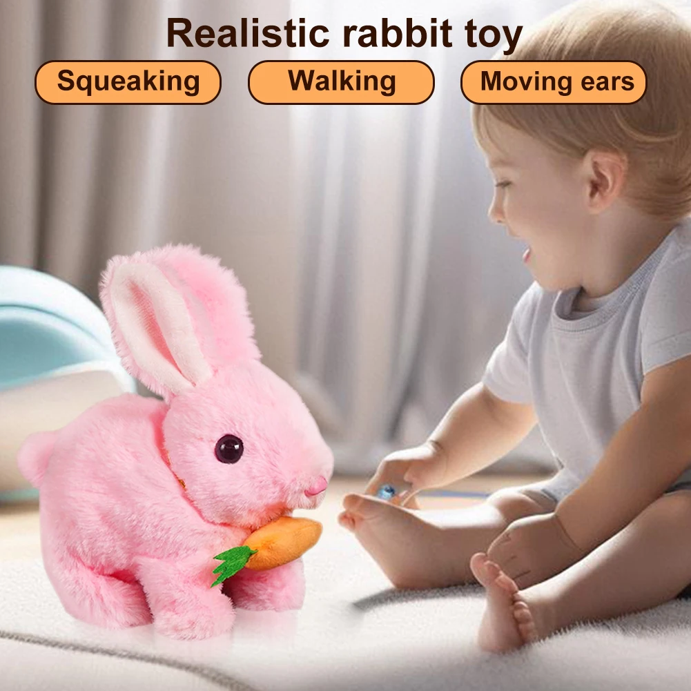 Plush Stuffed Carrot Bunny Toy Jumping Twitching Shaking Ears Cute Electric Rabbit Interactive Toys Gift for Toddlers Birthday
