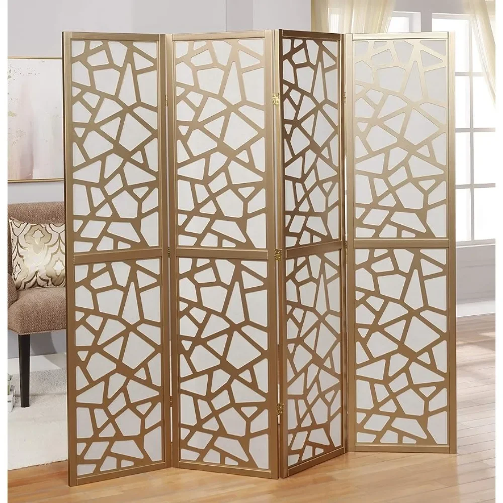 4 Panel Screen Room Divider with Gold Curtain, Perfect for Separating Spaces and Adding Style High Quality