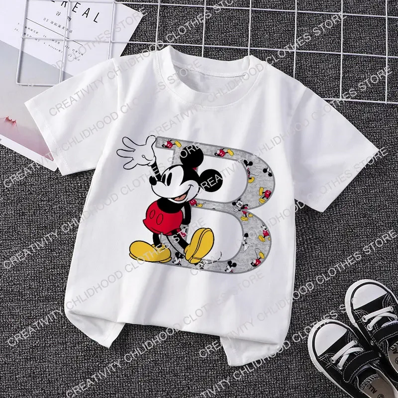 Children t shirt Mickey Mouse Letter A B C Name Combination Disney Cartoons