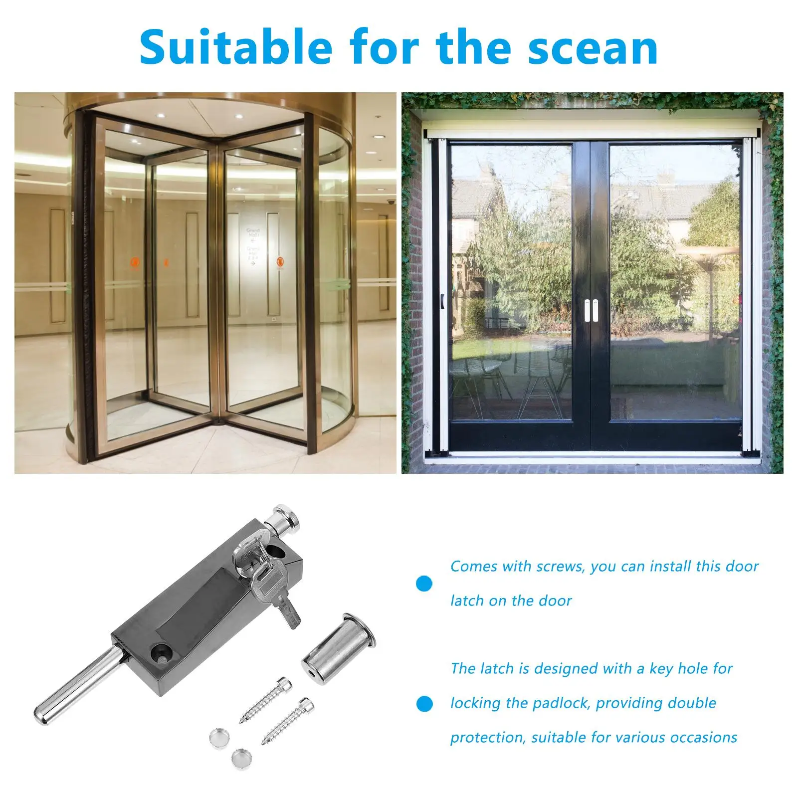 Door Bolt Lock Zinc Alloy Security Slide Bolt Lock Spring Latch Spring Automatic Revolving Door