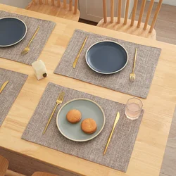 Set of 4 Dual - Layered Faux Linen Heat Resistant Placemats - Strip (Light Coffee)