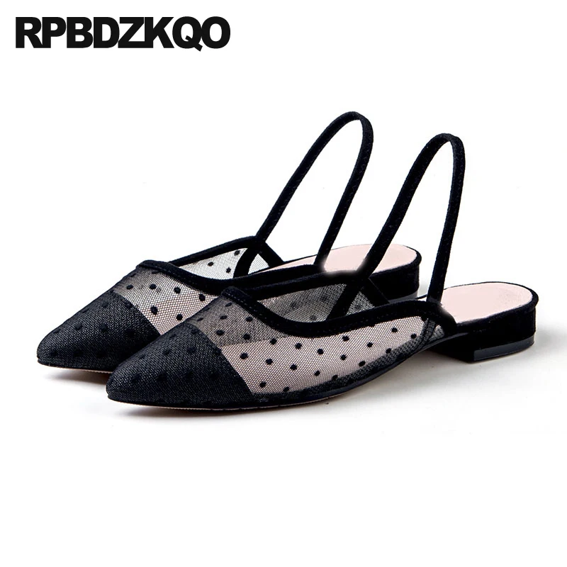 

Large Size Sandals Mesh 12 44 Slingback Wide Fit Shoes Ladies Women Polka Dot China Flats 11 Breathable Pointed Toe Beautiful