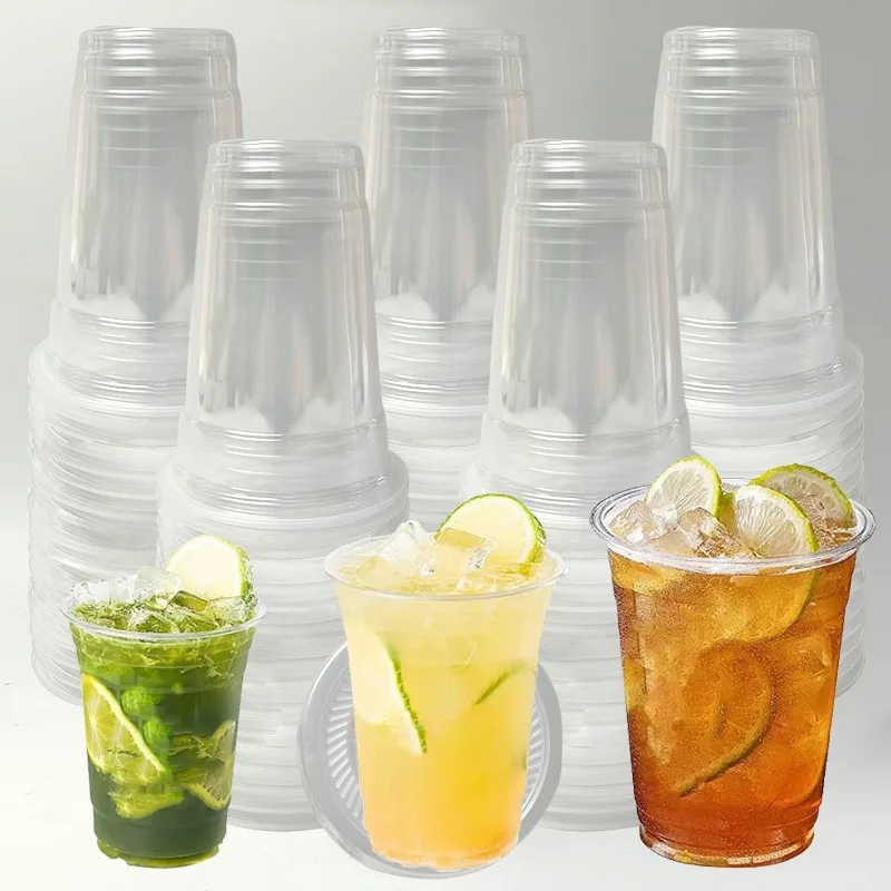 Description Picture 4 of item50PCS Disposable Plastic Cups with Lids Plastic Cups for Cold Drinks Coffee Juice Smoothies Birthday Party Supplies