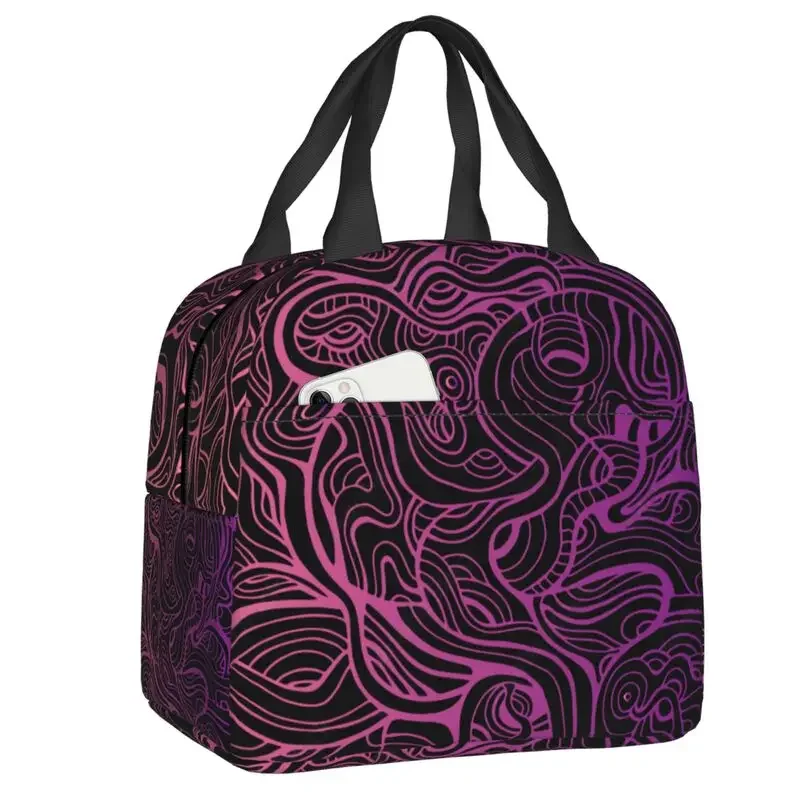 

Swirl Crazy Lines Psychedelic Pattern Insulated Tote Bag for Women Resuable Cooler Thermal Food Lunch Box School