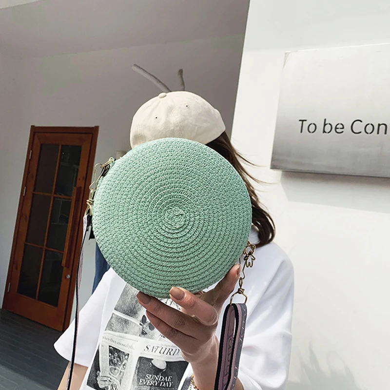 Women Round Small Handbag Purse Straw Weave Bohemia Shoulder Crossbody Bag Female Fashion Portable Summer Beach Clutch Tote sac
