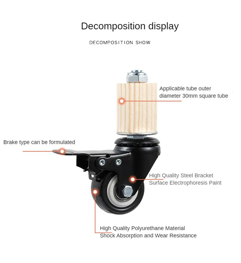 Description Picture 6 of item(4 Packs)3 Inch Caster 30mm Square Tube Stainless Steel Furniture Leg Iron With Brake Universal Wheel